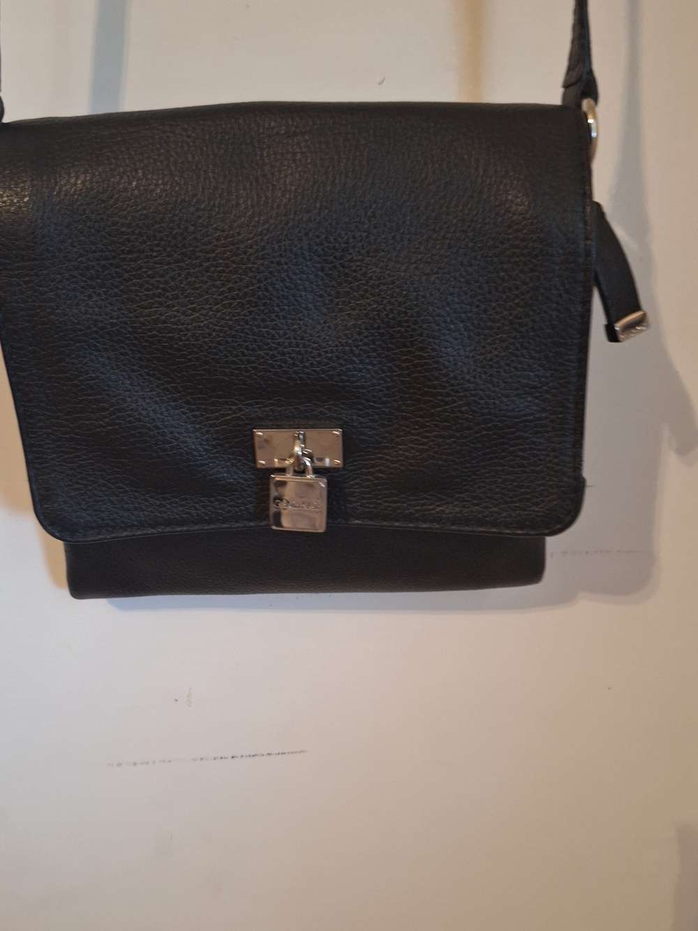 Calvin Klein Black Pebbled Leather Crossbody with Silver Padlock